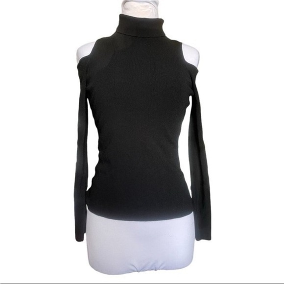 Milly Black Cut Off Shoulder Y2K Turtleneck Knit Size S - Picture 2 of 12